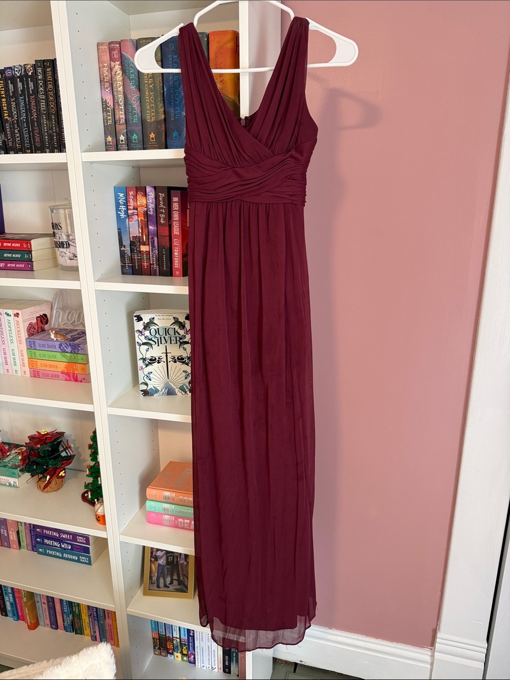David's Bridal Burgundy V-Neck Formal Maxi Dress for Kids